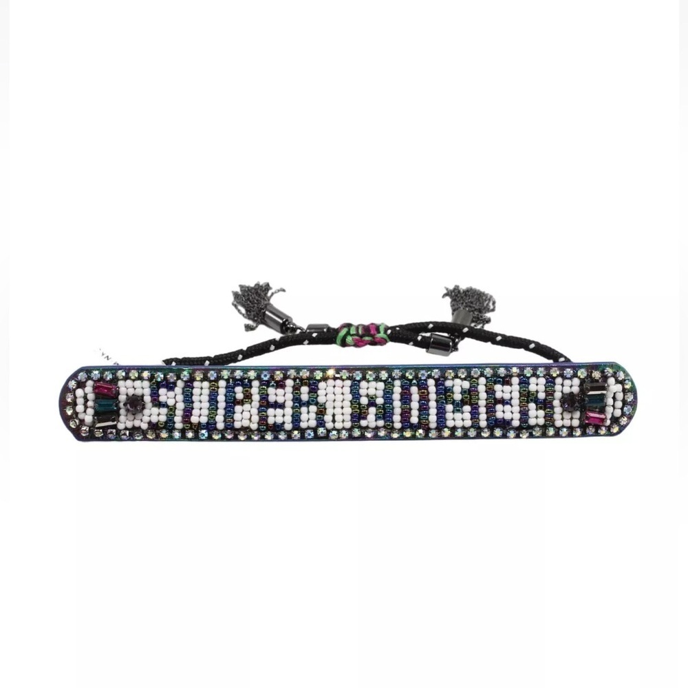 Super women Rebecca Minkoff beaded leather bolo bracelet